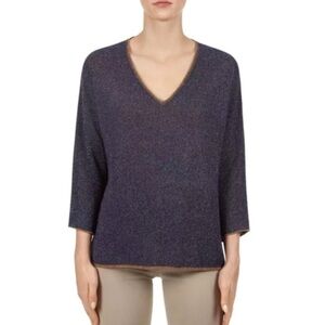 Gerard Darel Paris Navy Metallic V-Neck Sweater